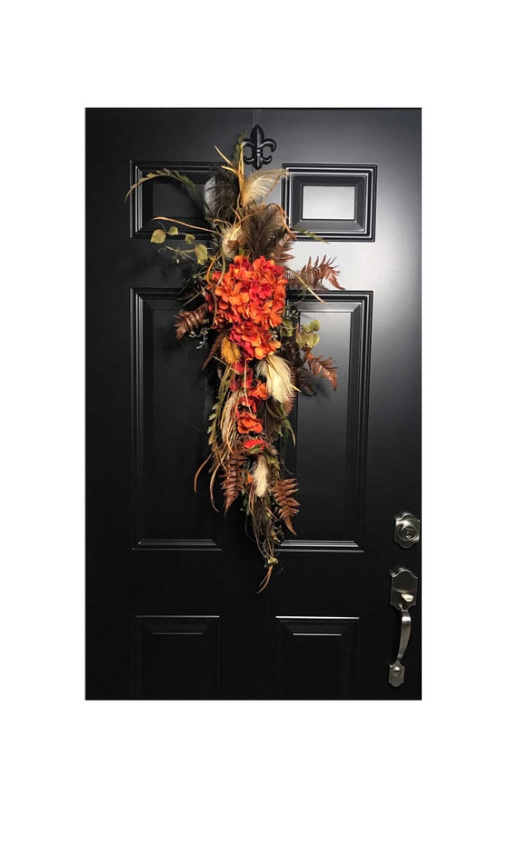 Fall Hydrangea Wreath Swags For Front Door Teardrop Image 0