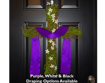 Easter Cross Wreath for Front Door-Lent Wreath-Lenten Cross-Religious Wreath-Christian Wreath-Spring Wreath-Easter Door Decor