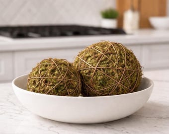 Decorative Vine Balls with Moss Accents for Bowl Filler, Natural Orbs - Choose 4" or 6"