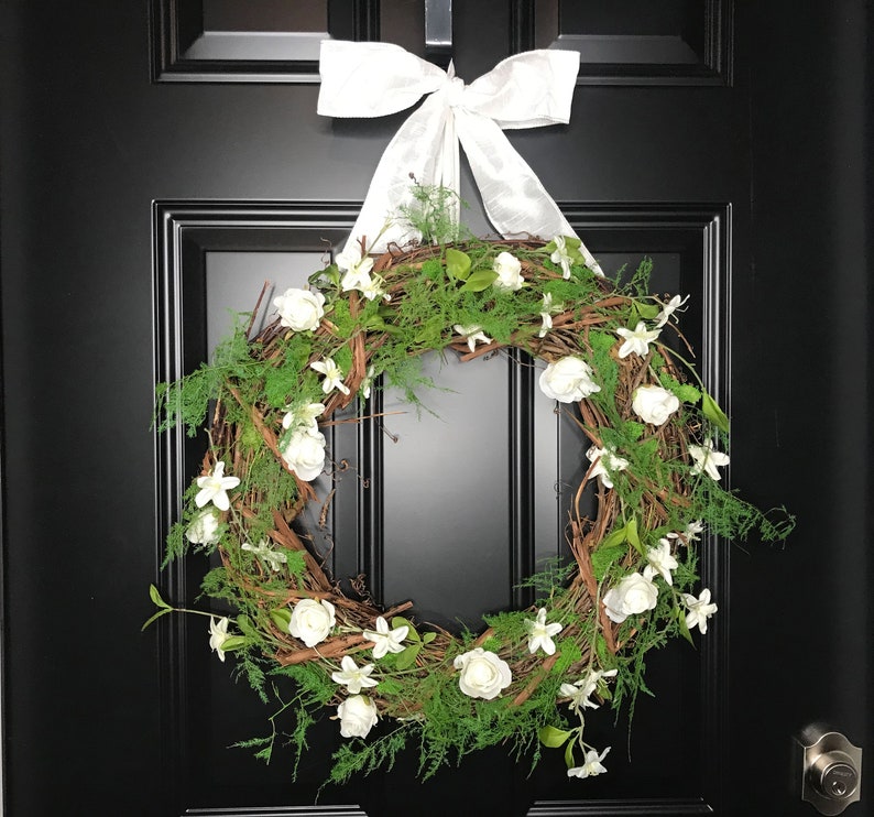 Rustic White Rose Wedding Wreath for Front or Church Door-Bridal Shower Wreath-Wedding Church Decor-Romantic Wreath