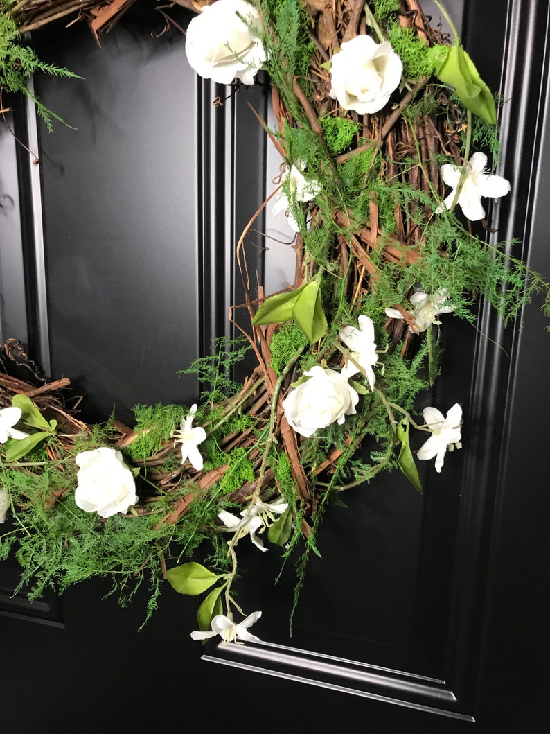 Rustic White Rose Wedding Wreath for Front or Church Door-Bridal Shower Wreath-Wedding Church Decor-Romantic Wreath