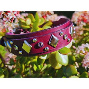 The Glory Dog Collar - Handmade Purple Leather Dog Collar with Studs, Personalised Dog Collar, Custom Dog Collar, Custom Leather Dog Collar