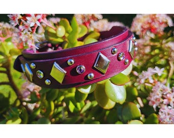 The Glory Dog Collar - Handmade Purple Leather Dog Collar with Studs, Personalised Dog Collar, Custom Dog Collar, Custom Leather Dog Collar