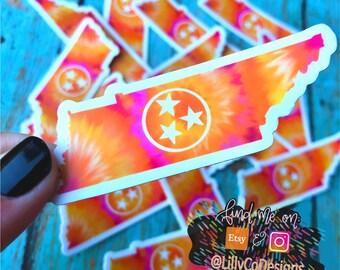 Small Tennessee Orange Tie Die Sticker. Waterproof laptop water bottle dishwasher safe decal.