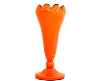 Retro Orange Glass Vase,  1950s Vibrant Orange with Black Rim,