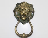 Antique Small Bronze Lion Mask Door Knocker, with Swing Arm Knocker,