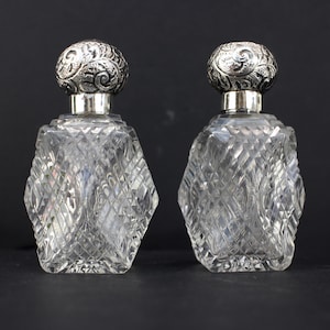 Silver Top Cut Glass Perfume Bottles