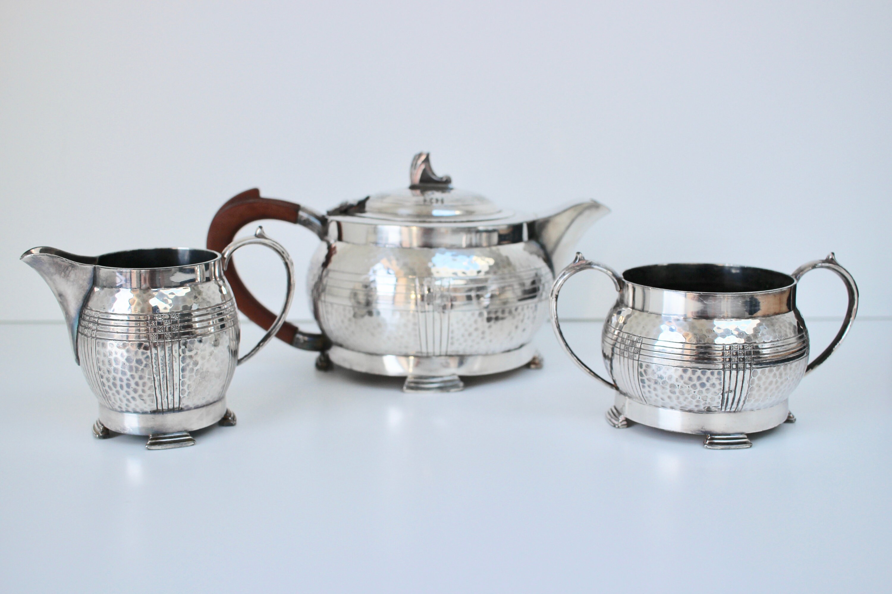 1930's Art Deco Pewter Tea Set Hammered Pewter Etsy
