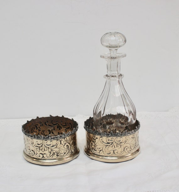Pair Large Silver Plated Wine Quality. Champagne Bottle Coasters