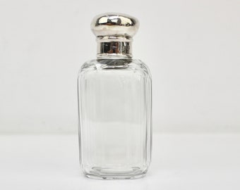 Art Nouveau Cut Glass Perfume or Cologne Bottle Silver Top London 1894
