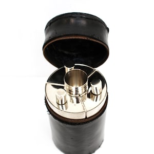Trio of Spirit Flasks with Tots in Leather Case