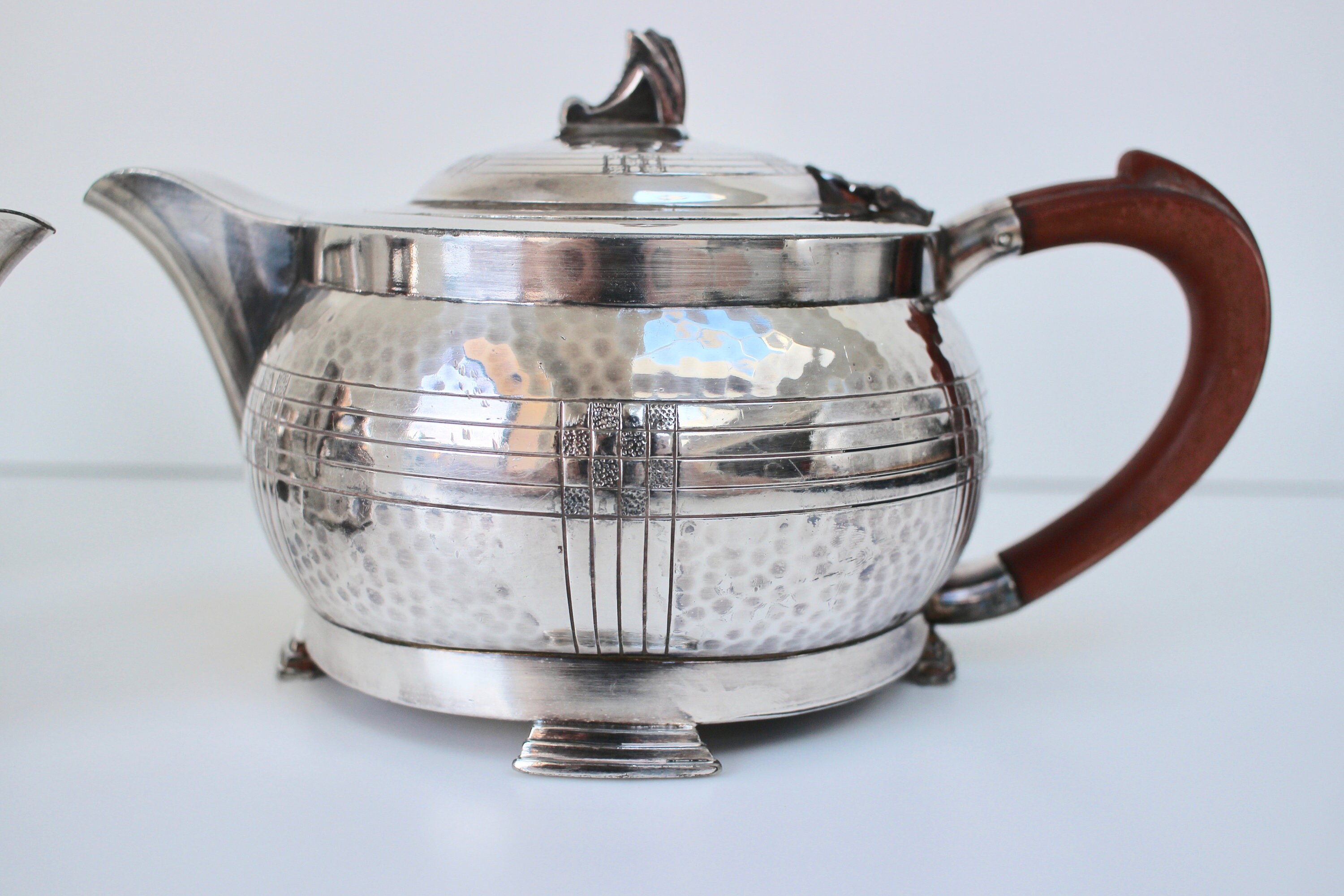 1930's Art Deco Pewter Tea Set Hammered Pewter Etsy