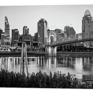 Cincinnati Skyline Print: Roebling Bridge, Black and White Cityscape