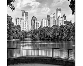 Atlanta Skyline Print, Piedmont Park, Lake Clara Meer, Atlanta Georgia Skyline, Black and White Wall Art, Monochrome Architecture