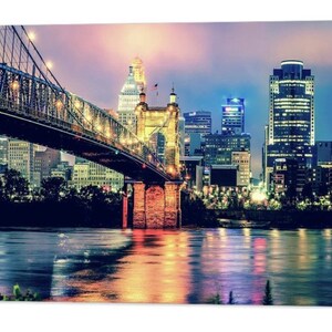 Cincinnati Skyline Wall Art, Architectural Art, Ohio Cityscape, Cincinnati Ohio, Framed Print, Metal Art, Canvas Print, John Roebling Bridge