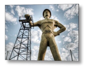 Tulsa Driller Art, Vintage Tulsa, Architecture Print, Tulsa Oklahoma Landmark, Tulsa Fairgrounds, Tulsa Wall Decor, Tulsa Golden Driller Art