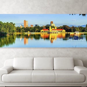 Denver Colorado Skyline, Panoramic Wall Art, Denver Panoramic Skyline, Architecture Wall Art, Rocky Mountains, City Park Lake