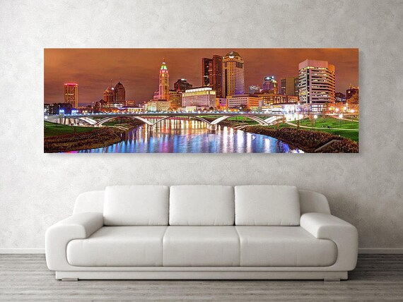 Columbus Ohio Skyline Panorama: Scioto River Cityscape Art