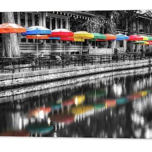 San Antonio Riverwalk Print: Casa Rio Umbrellas, Selective Color Texas Art