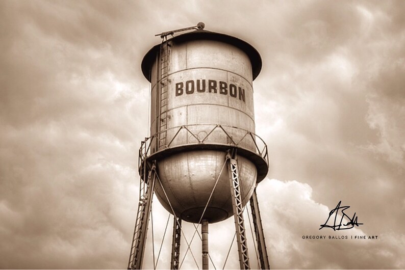 Bourbon Whiskey Wall Art Missouri Water Tower Bourbon Sepia Etsy