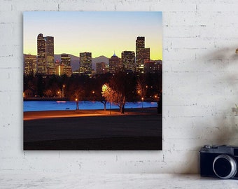 Denver Colorado Skyline, Square Denver Print, Denver City Park, Denver Sunrise Wall Decor, Skyscraper Print, Mile High City, Rocky Mountains