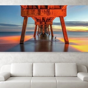 The Island Pier, Fort Walton Beach, Destin Florida, Ocean Panorama, Beach Decor, Large Art Decor, Nautical, Heron, Okaloosa County
