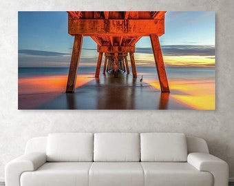 Okaloosa Island Pier Sunset Panorama: Coastal Heron Art - Etsy