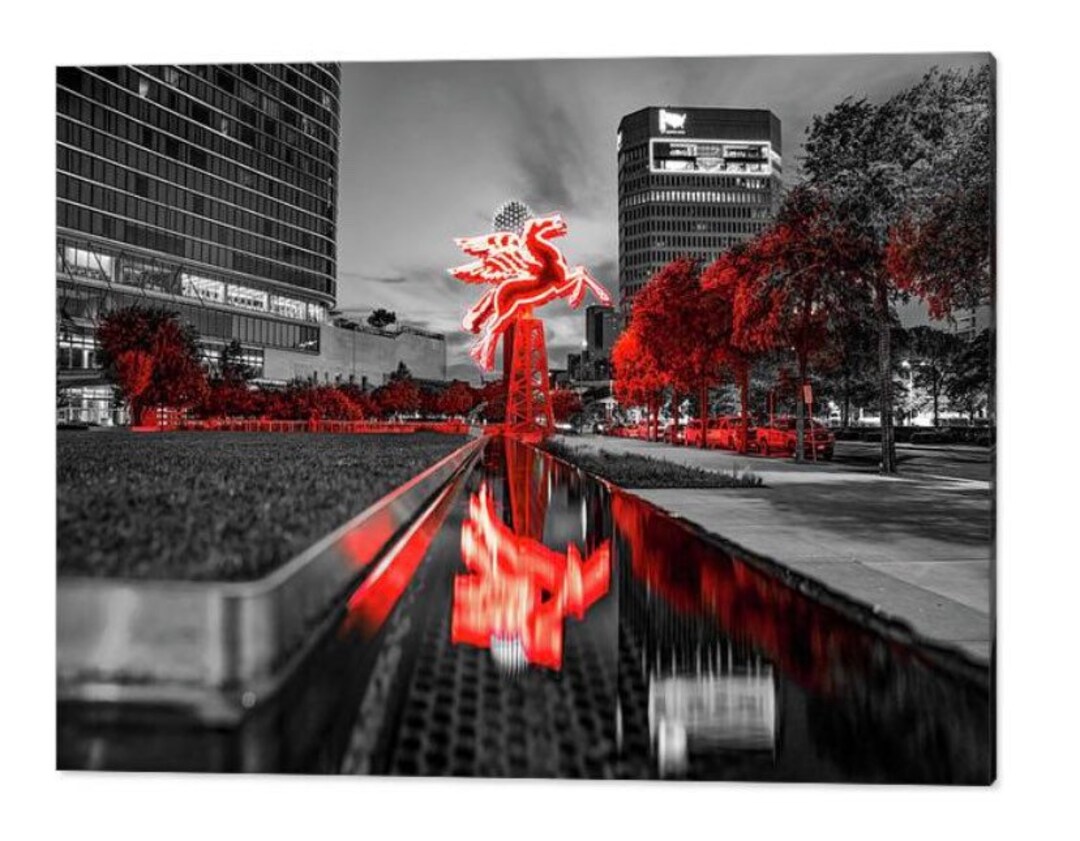 Dallas Texas Red Pegasus Neon Sign Print: Selective Color Cityscape - Etsy