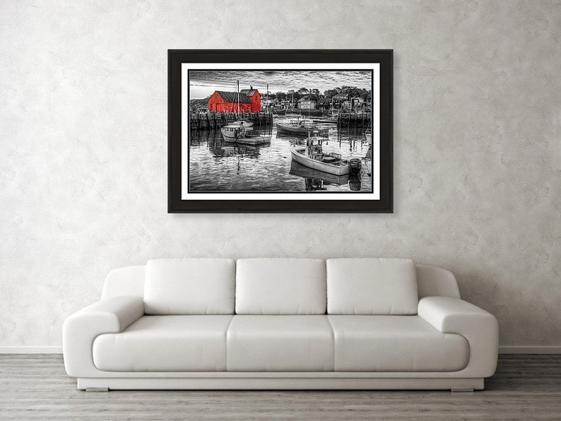New England Coastal Art Nautical Print Fishing Shack Rockport Massachusetts Selective Color Motif #1 Beach House Wall Decor
