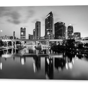 Tampa Florida Skyline, Black and White, Monochrome Print, Tampa Bay Wall Art, Cityscape Print, Tampa Architecture, Skyscraper Reflections