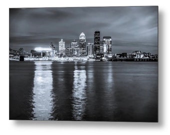 Louisville Kentucky Skyline Print, Monochrome Wall Decor, Black White Louisville Skyline, Ohio River Print, Kentucky Architecture Print