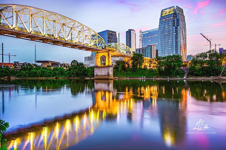 Shelby Street Bridge Cumberland River John Seigenthaler Nashville Skyline Print Tennessee Art Pedestrain Bridge Architectural Decor