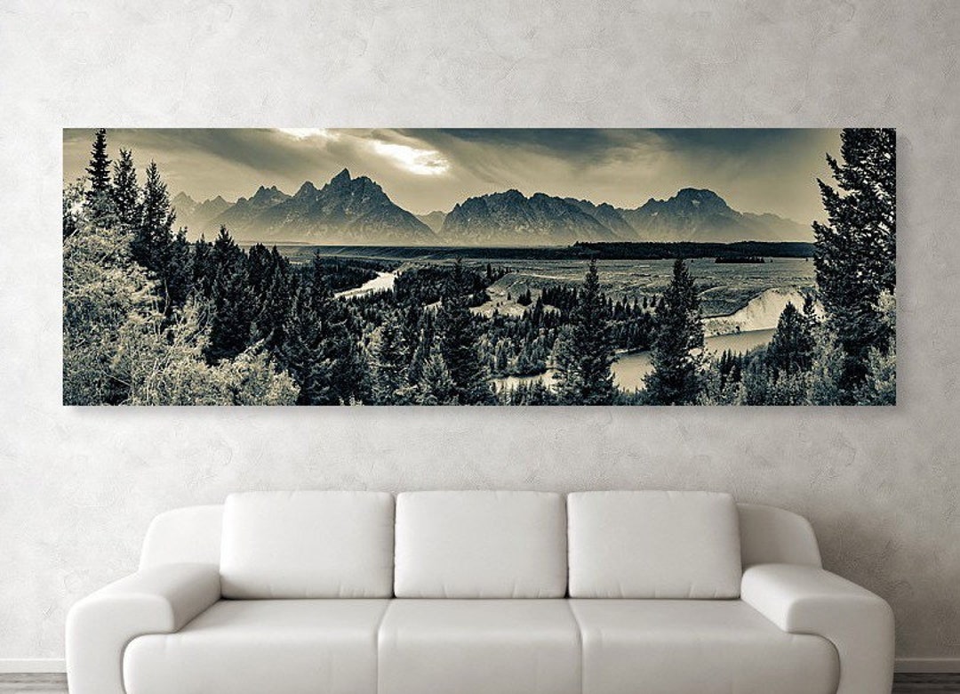 Grand Teton Landscape, Snake River Overlook Panorama, Black and White ...