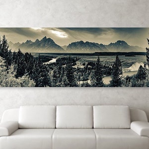 Grand Teton Sepia Print: Snake River Overlook, Wyoming Mountain Panorama