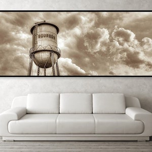 Sepia Bourbon Water Tower Panorama: Vintage Whiskey Print