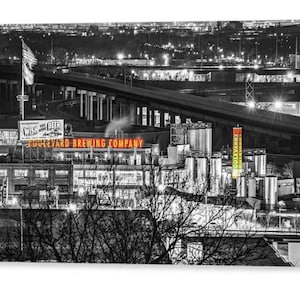 Kansas City, Boulevard Brewing Smokestack And Neon Sign, Selective Coloring, Missouri Photography, Architectural Decor, Industrial Decor