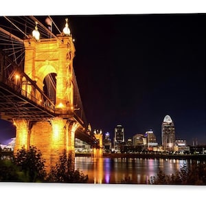 Cincinnati Skyline Art: Roebling Bridge Night Print