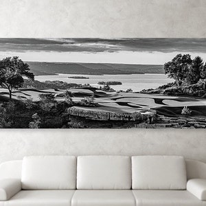 Top of the Rock, Golf Course, Black White Monochrome, Table Rock Lake Panorama, Landscape Print, Branson Missouri, Large Panoramic