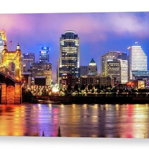 Cincinnati Skyline Art Print: Ohio River, Roebling Bridge