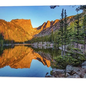 Dream Lake Sunrise, Rocky Mountain Print, Estes Park Landscape, Mountain Art, Colorado Mountains, Wall Decor, Rustic, Lodge, Cabin