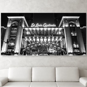 Saint Louis Baseball, Missouri Panorama, Sports Room Decor, Musial Statue, Black White, Monochrome Panoramic, Ballpark Prints
