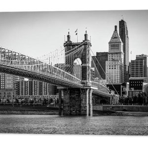 Cincinnati Skyline, Roebling Bridge, Monochrome Decor, Ohio River Art, Black and White, Architectural Cityscape, Cincinnati Ohio Artwork