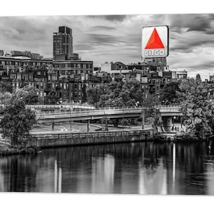 Boston Charles River, Citgo Sign, Massachusetts Prints, Selective Color, Black White, Kenmore Square, Wall Art, Iconic Landmarks, Pop Of Red