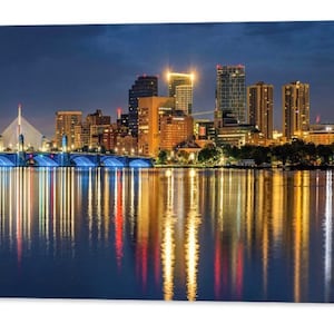 Boston Skyline Print: Charles River, Bunker Hill Bridge, New England Decor