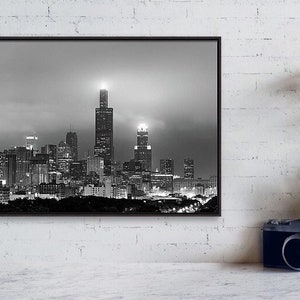 Chicago Skyline B&W Wall Art Print - Downtown Chicago Black and White - Illinois Urban Cityscape Scene Architecture