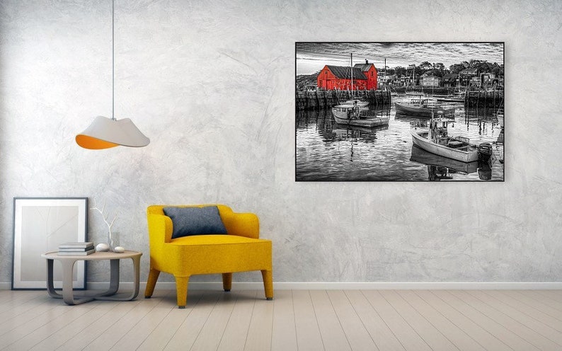 New England Coastal Art Nautical Print Fishing Shack Rockport Massachusetts Selective Color Motif #1 Beach House Wall Decor