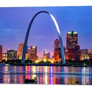 Saint Louis Skyline, Gateway Arch, Architectural Print, Cityscape Art, Mississippi River, Night Photography, St Louis Arch Print