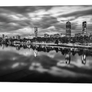 Boston Skyline Print: Charles River Reflections, Black and White Cityscape