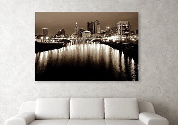 Columbus Sepia Skyline Wall Art Print Ohio Capitol City Etsy