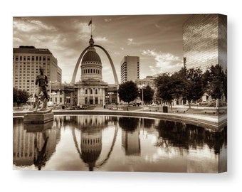 St. Louis Skyline Print, Sepia Wall Art, Architecture Art Print, St. Louis Arch, Missouri Wall Art, Home Decor, City Building Print